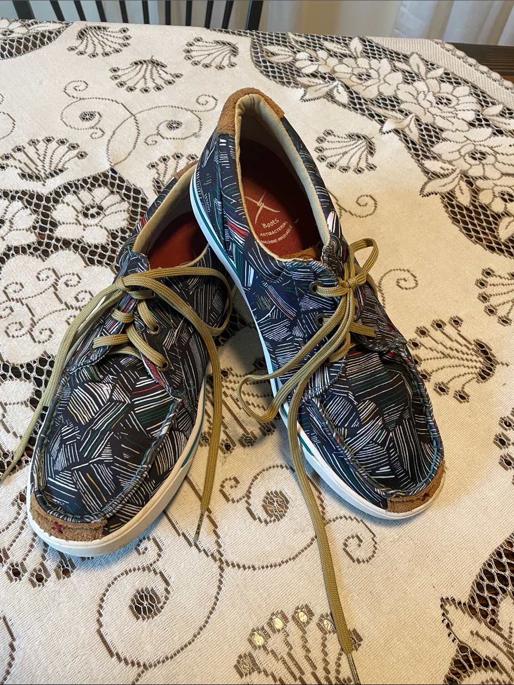 Twisted X Hooey Loper Multicolor Abstract Boat Shoes Extra Long Laces